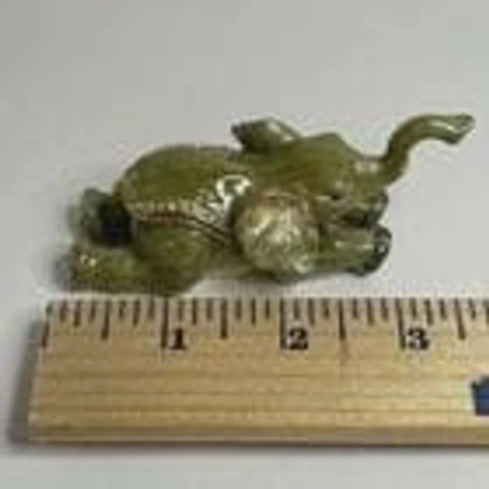 Enamel Elephant Green Gold Trunk Up Jeweled TRINKET BOX Jewelry Pills Rings 3.5